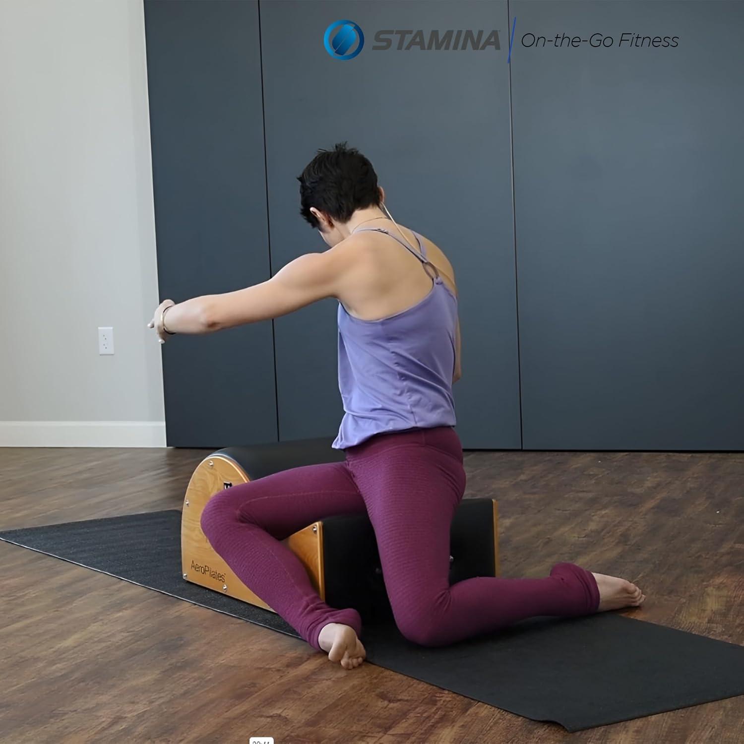 imageAeroPilates Stamina Products Posture Corrector Pilates Barrel with Upholstered Surface and Built In Handle for Strength Training Wood and BlackSpine Corrector Pilates Barrel