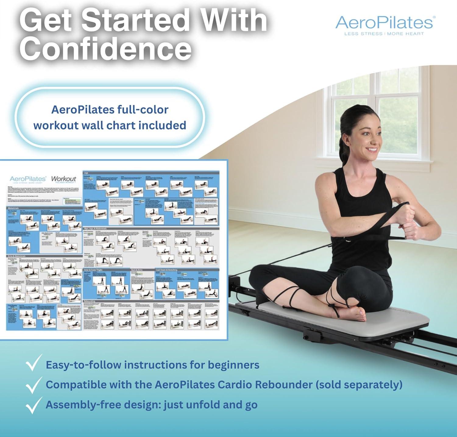 imageStamina Products AeroPilates 287 Pilates Reformer  Home Gym Equipment with Adjustable Headrest Padded Foot Bar 3 Resistance Cords and 2 Workout DVDs