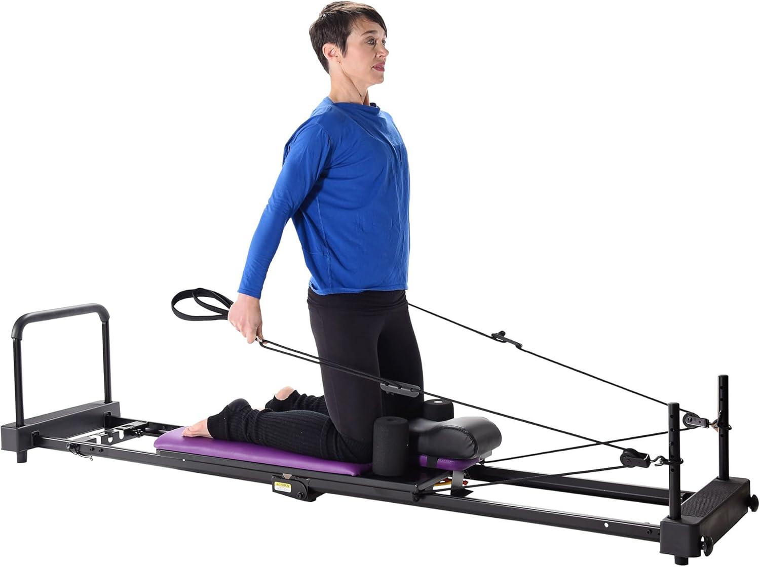 imageStamina Products AeroPilates Reformer Plus 379 Pilates Home Gym Equipment with Cardio Rebounder Padded Foot Bar 4 Resistance Cords and Workout DVDs