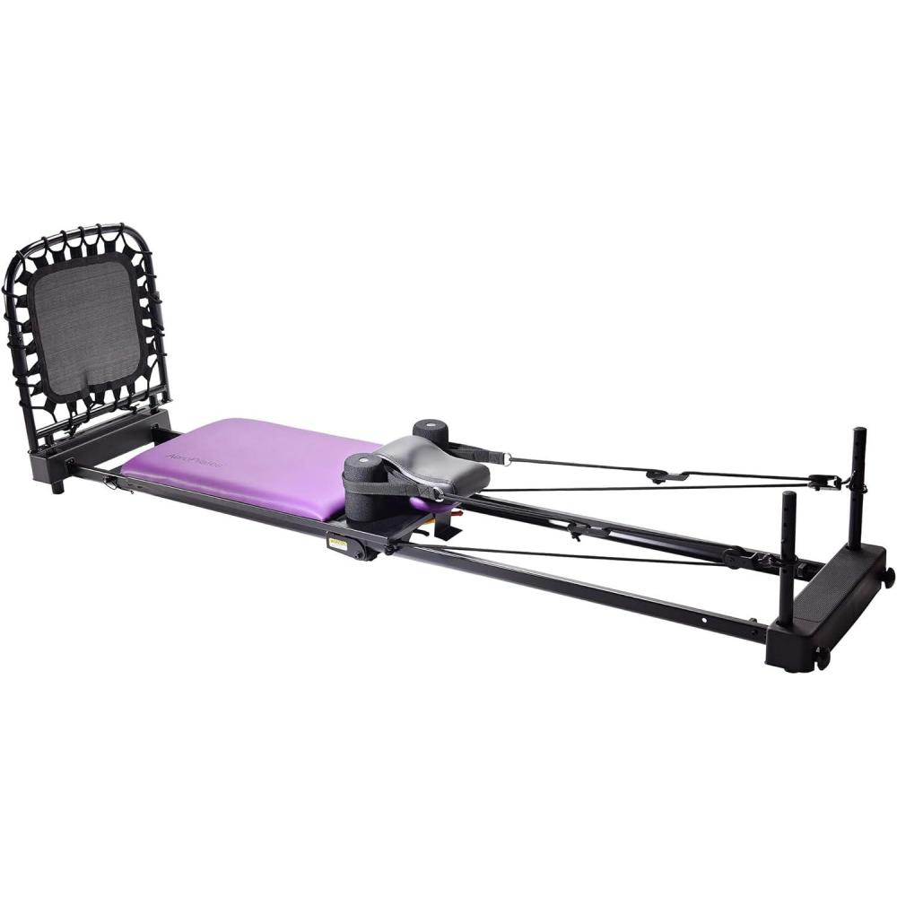 imageStamina Products AeroPilates Reformer Plus 379 Pilates Home Gym Equipment with Cardio Rebounder Padded Foot Bar 4 Resistance Cords and Workout DVDs