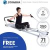 imageStamina AeroPilates Precision Series Cushioned Cardio Reformer Resistance Band Foldable Wheeled Pilates Workout Board for Home Gym w 2 Videos White