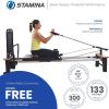 imageStamina Products AeroPilates Pro 565 Pilates Reformer with Oak Wood Base  Studio Grade for Home Use with Cardio Rebounder Adjustable Foot Bar 4 Resistance Springs and Workout DVDPro Series 565