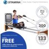 imageStamina Products AeroPilates Pro 565 Pilates Reformer with Oak Wood Base  Studio Grade for Home Use with Cardio Rebounder Adjustable Foot Bar 4 Resistance Springs and Workout DVDPro XP 557
