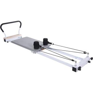 imageStamina AeroPilates Precision Series Cushioned Cardio Reformer Resistance Band Foldable Wheeled Pilates Workout Board for Home Gym w 2 Videos White