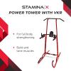 imageStamina Power Tower  Dip Bar Pull Up Bar Station with Smart Workout App  Dip Bars for Home Workout  Up to 250 lbs Weight CapacityRed