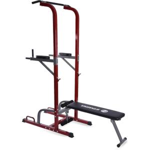 imageStamina Full Body Power Tower 735  Dip Bar with Builtin Bench and Rack  Pull Up Bar Station with Smart Workout App  Dip Bars for Home Workout  Up to 300 lbs Weight Capacity