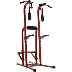 imageStamina Power Tower  Dip Bar Pull Up Bar Station with Smart Workout App  Dip Bars for Home Workout  Up to 250 lbs Weight CapacityFortress Red