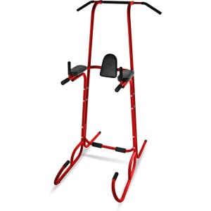 imageStamina Power Tower  Dip Bar Pull Up Bar Station with Smart Workout App  Dip Bars for Home Workout  Up to 250 lbs Weight CapacityRed